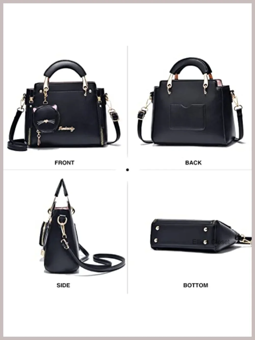 PU Leather Satchel Crossbody Bag with Kitten Pendant Sequins Fashion Shoulder